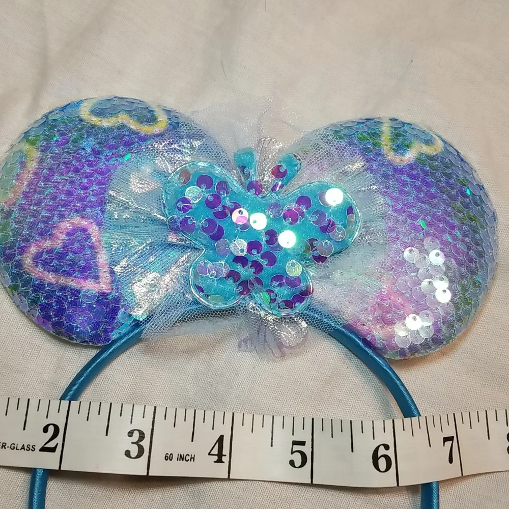 MOUSE EARS LOT SNOW THEMED ÷ PEARL EARS CLIP SET + 4 BOW CLIPS = 7 ITEMS